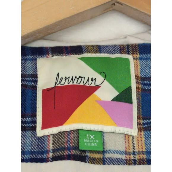 Fervour Jacket Womens 1X Blue Plaid Flannel Hood Elbow Patch Outdoor Cabincore - Picture 9 of 14